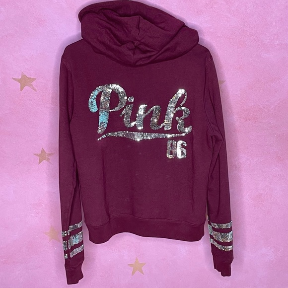 VICTORIA SECRET PINK BURGUNDY SEQUIN LARGE - Picture 2 of 6